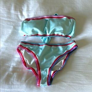 Stylish Blue Bikini with Red and White Accents